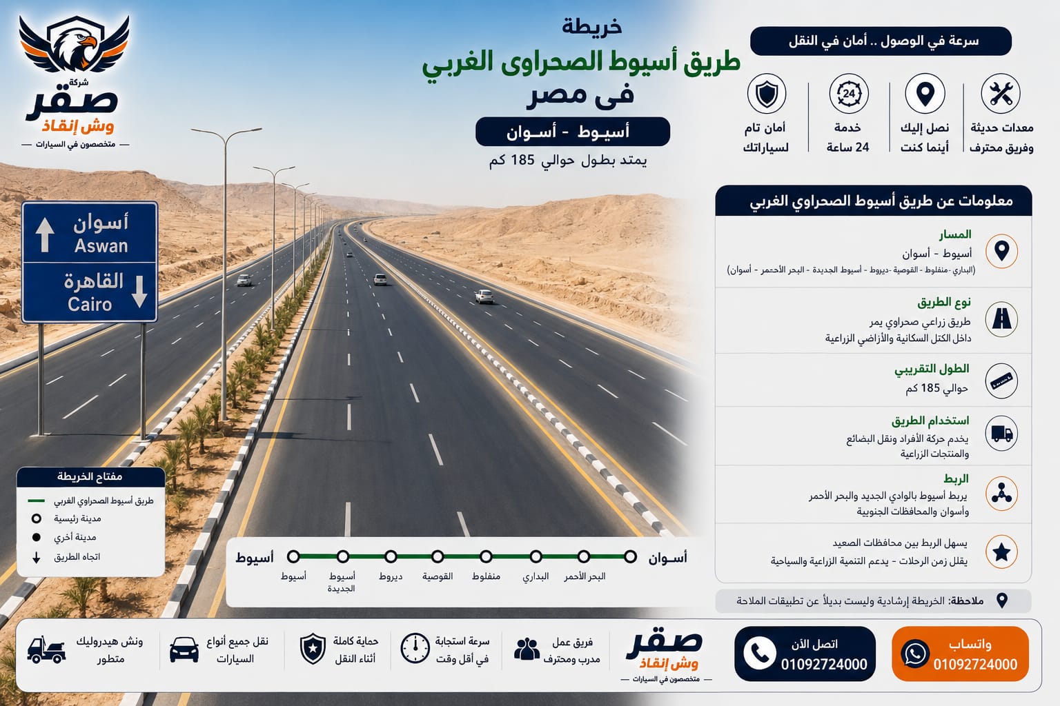 ونش إنقاذ سيارات على طريق أسيوط الصحراوي الغربي