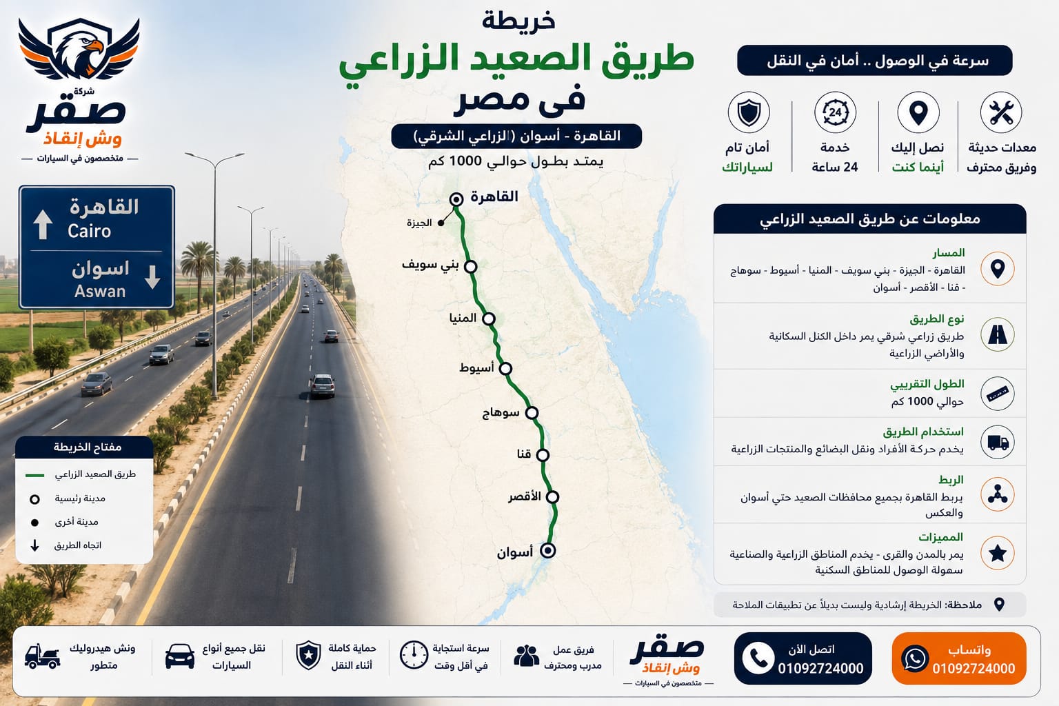 ونش إنقاذ سيارات على طريق الصعيد الحر